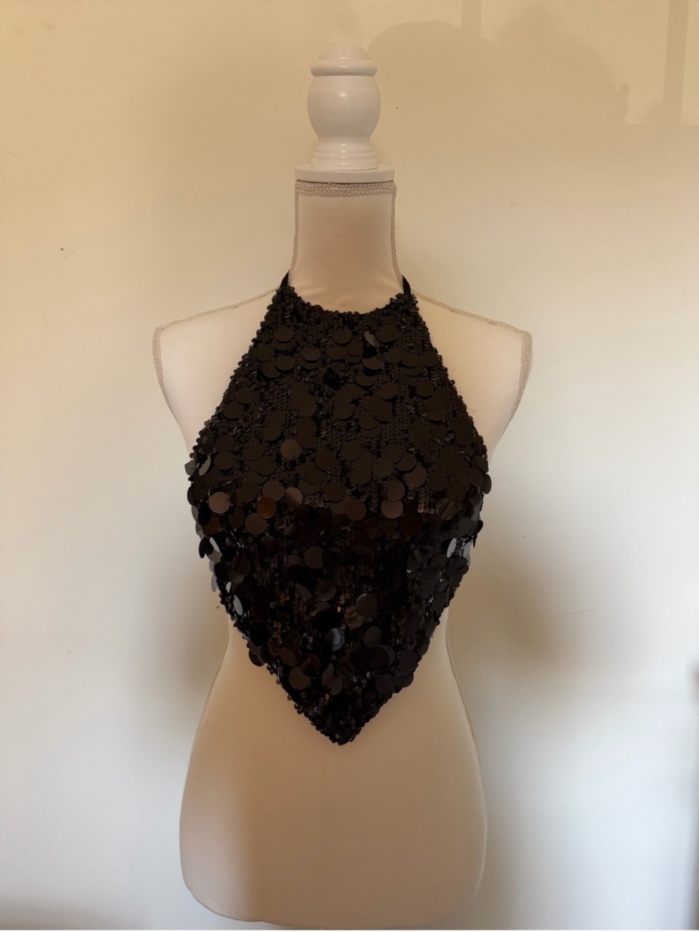 Edikted Sequin Halter Neck Bandana Top in Black